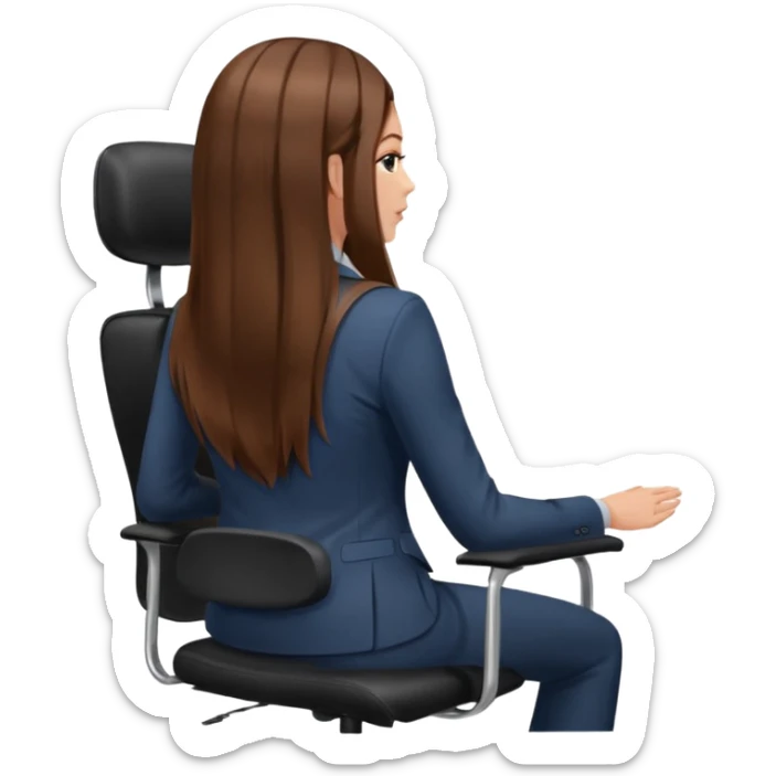 Woman sitting on an office chair from the Back of head with long hair sticker