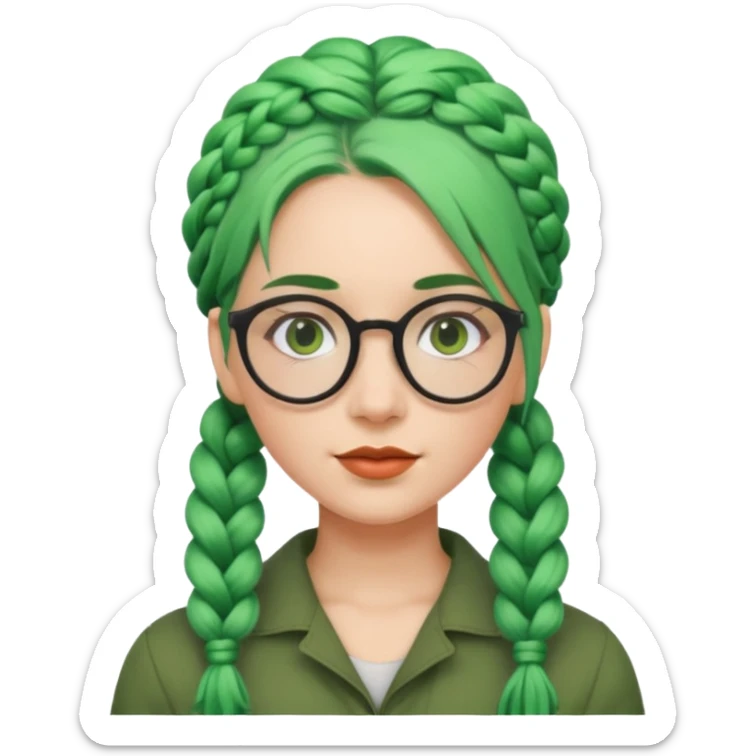 woman with green hairs, braids and spectacle, big visible braids and unique face shape sticker