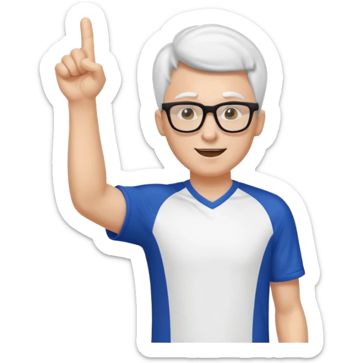 A slim man with glasses, pumping the foam finger in the air with bright enthusiasm. sticker