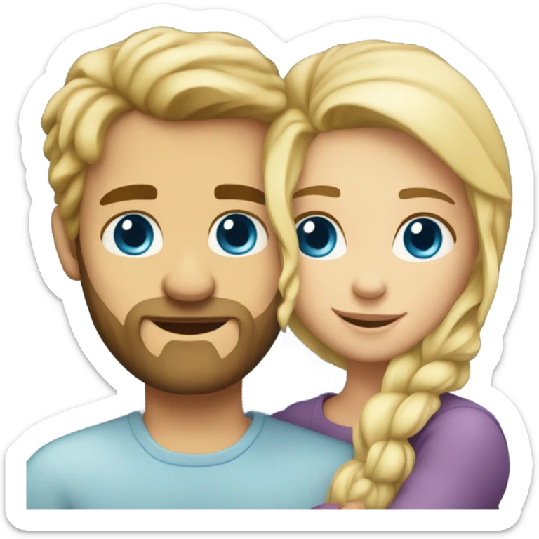 A girl with blond hair and brown eyes hugs a bearded blue-eyed man with blond hair sticker
