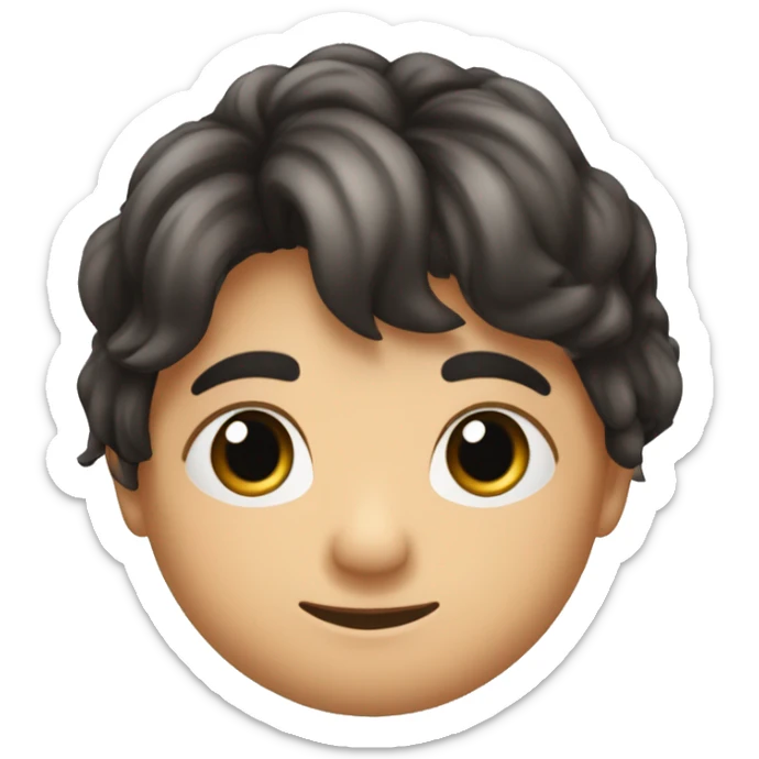 niño de 6 años gordito con pelo moreno medio medio largo, con las orejas grandes los ojos negros y dos marcas de picadura de mosquito en el cachete izquierdo   sticker