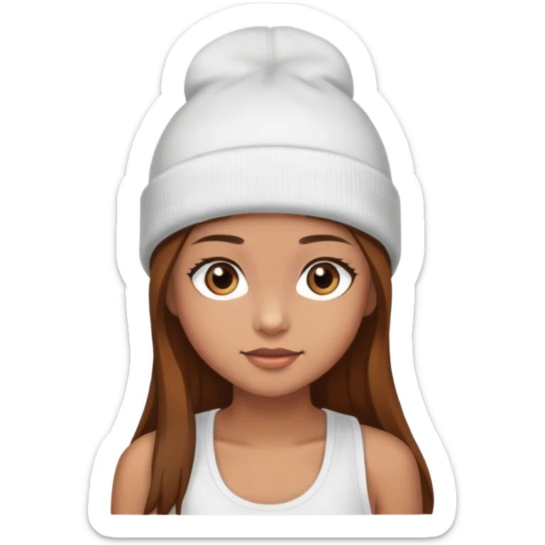 Girl with light brown skin hazel eyes long brown hair wearing a white tank top and beanie sticker