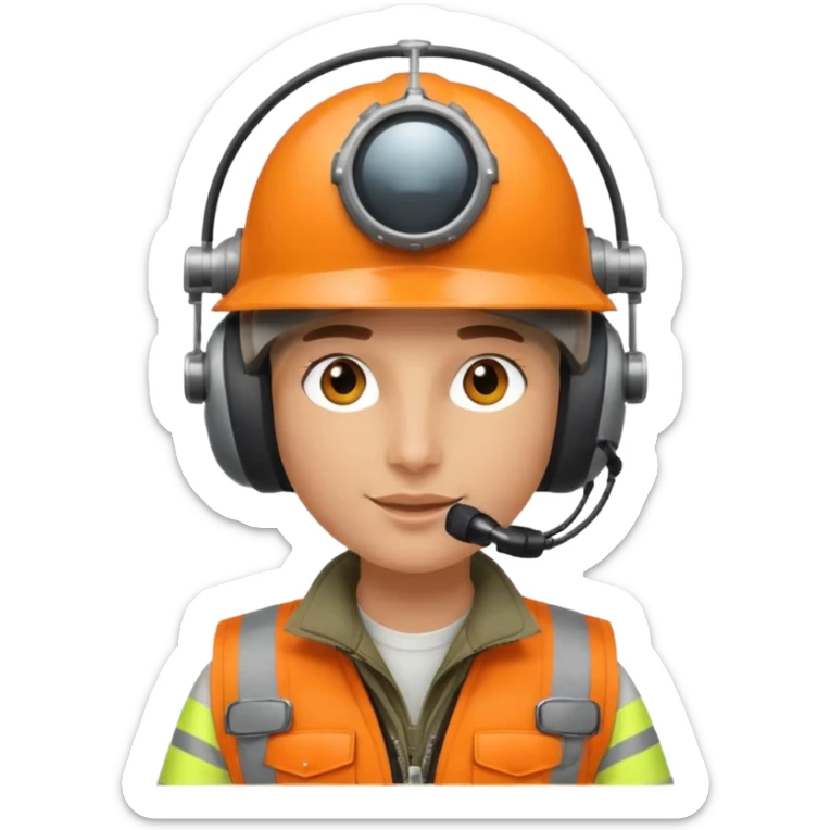 Helikopter-Flughelfer mit Oranger Weste und Helikopter Flug Helm auf dem Kopf inkl. am Helm integrierten Mikrofon vor dem Gesicht. sticker