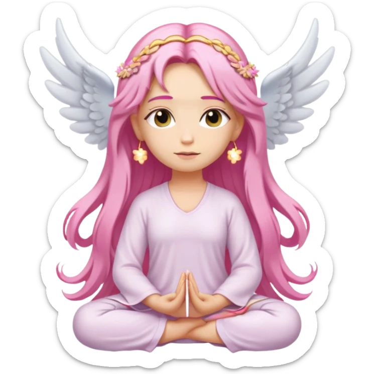 blonde angel woman with long hair meditating with pink hair clips sticker