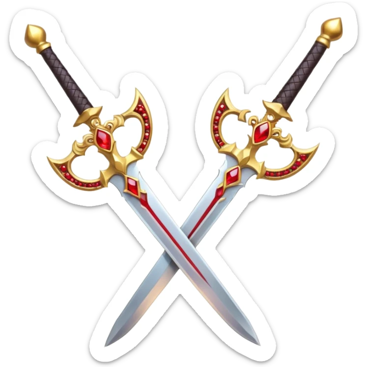 Two Golden royal swords with red gems sticker