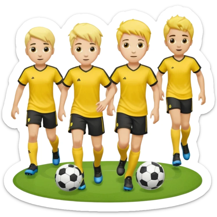 boys play soccer in yellow dress, yellow shrits, yellgow socks. others colors hair sticker