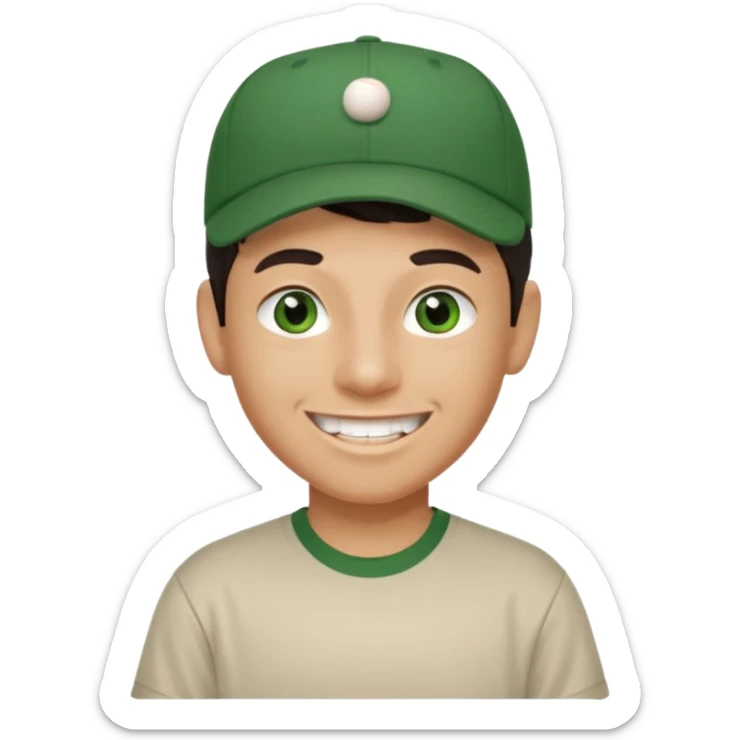 older-teenage-boy-dark-hair-green-eyes-tshirt-smiling-with-teeth-showing-baseball-hat-on-sideways sticker