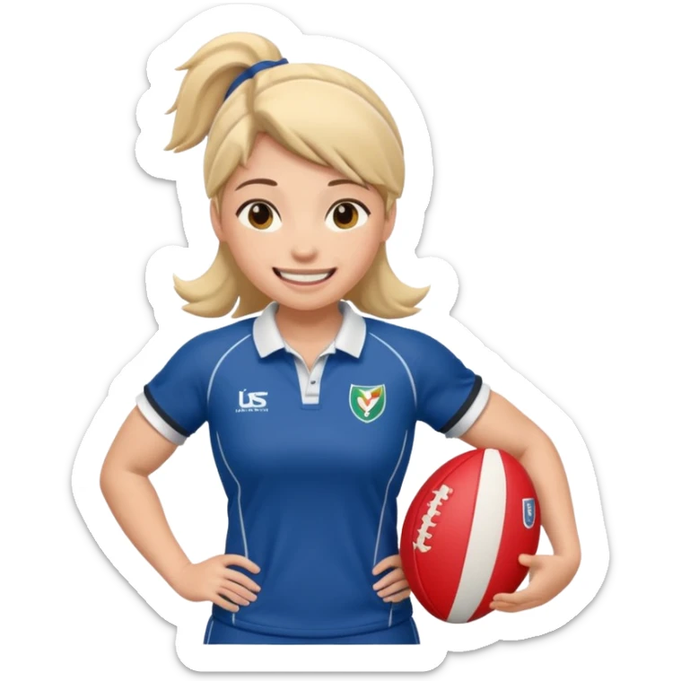 Disfraz de jugadora de rugby de cuerpo entero femenino y feliz sticker