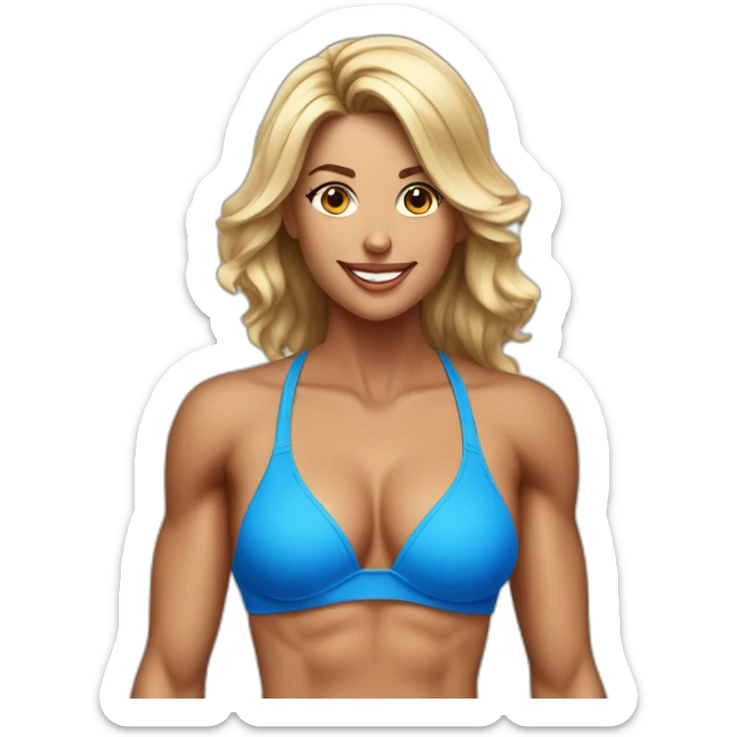 40 year old pretty woman in a blue bikini at a fitness competition  sticker