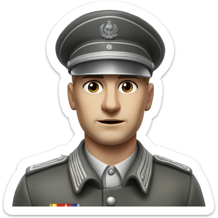 photorealistic 30 years old serious german soldier the middle of the XX century gray uniform detailed face with wrinkles, closed mouth, small eyes  sticker