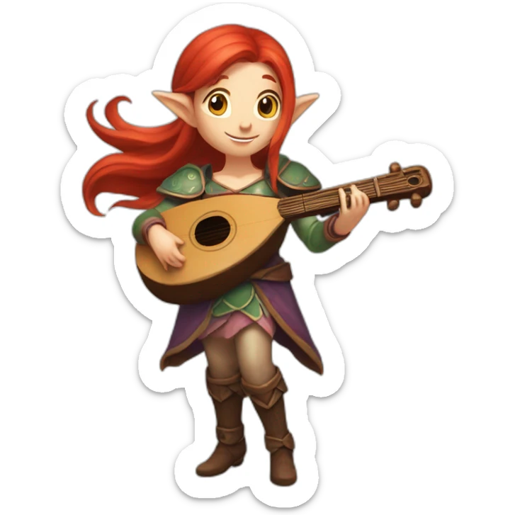 Baldurs gate 3 portrait female elf bard with red hair playing lute sticker