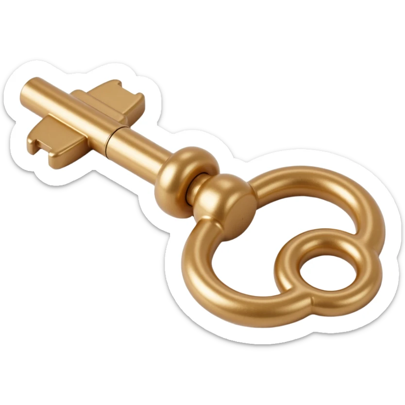 realistic metallic key with shiny reflections, skeuomorphism icon style sticker