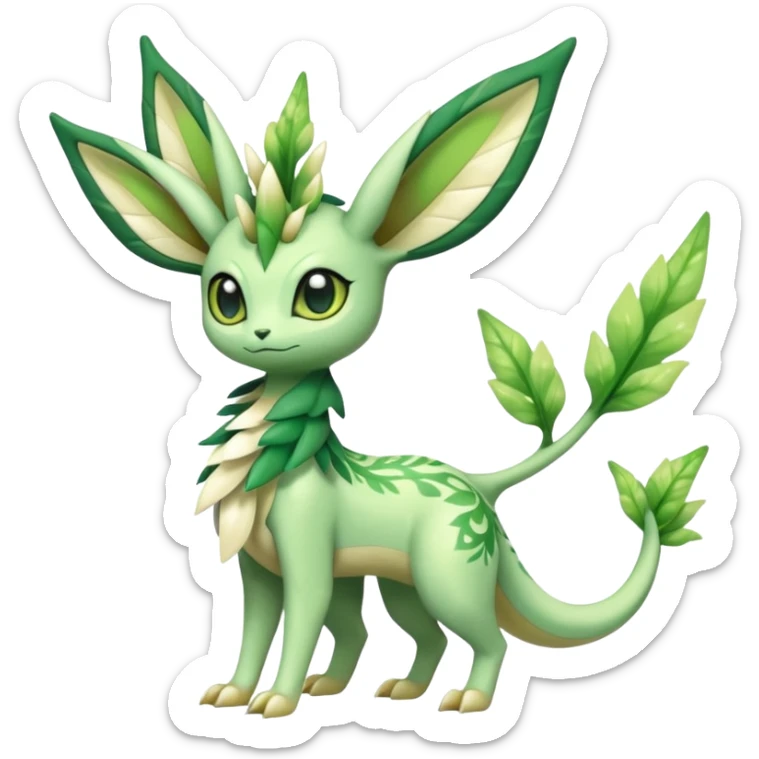 Sparkly White And Green Natural Flowery Colorful Leafeon-Flygon-Celebi-Fakémon-hybrid-creature (full body)  sticker