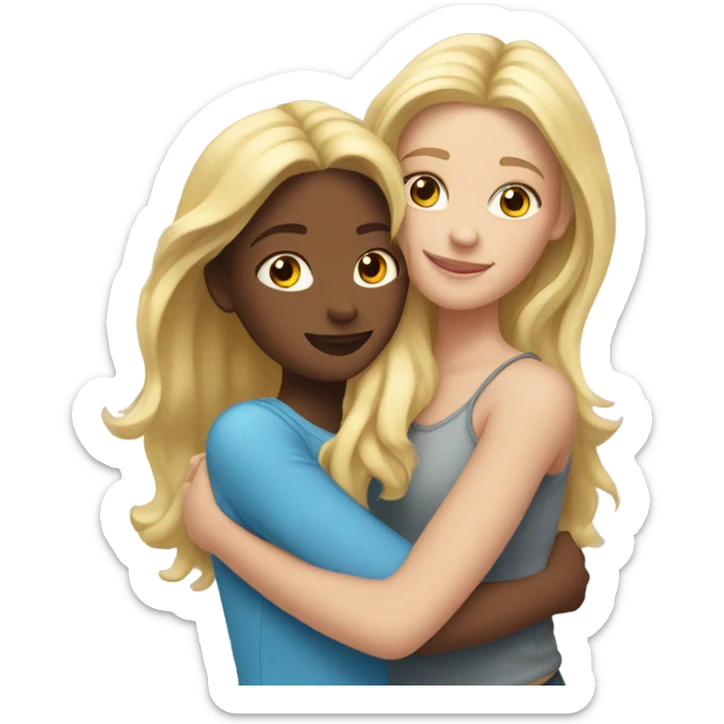 Best friends blonde girl and brunette girl hugging  sticker