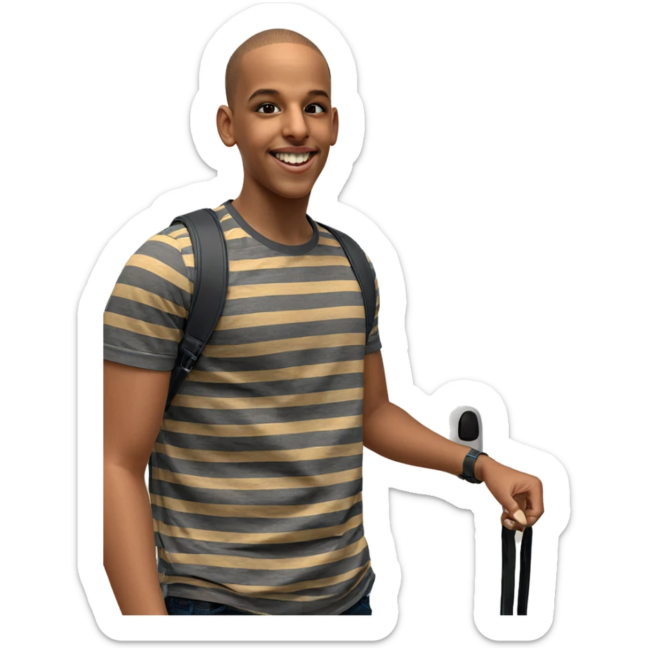 smiling boy with striped shirt sticker