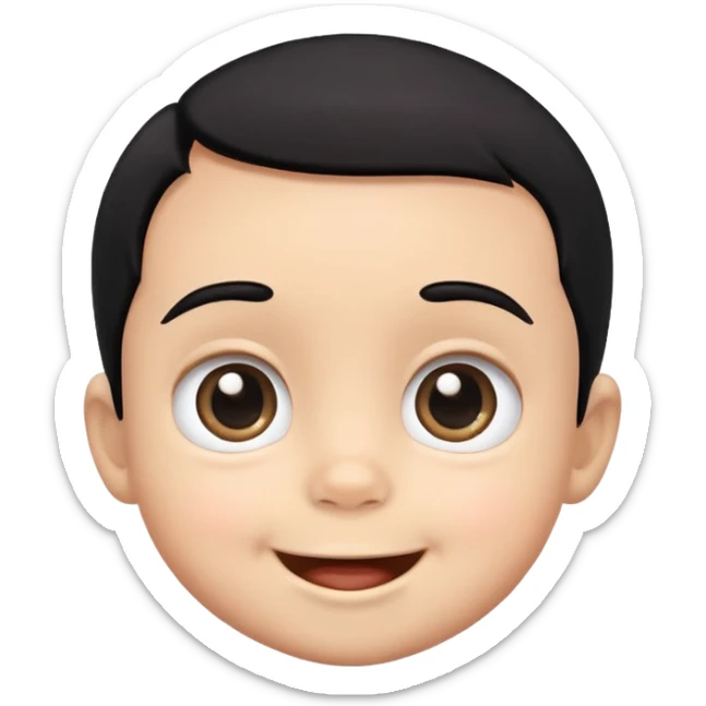 Smiling baby boy face with big eyes, medium skin tone, and black hair sticker