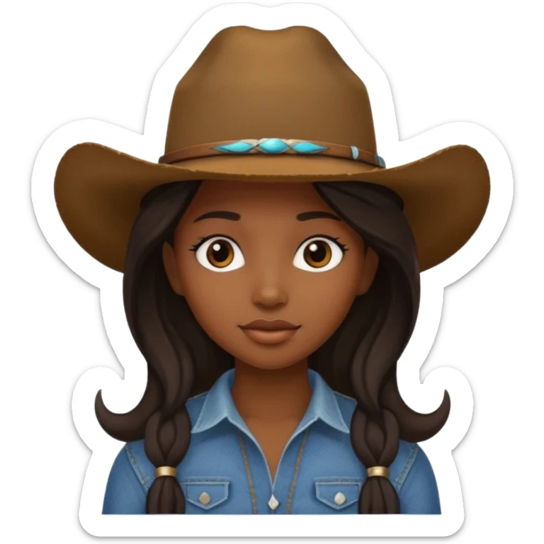 Black girl with long hair and a cowboy hat on sticker
