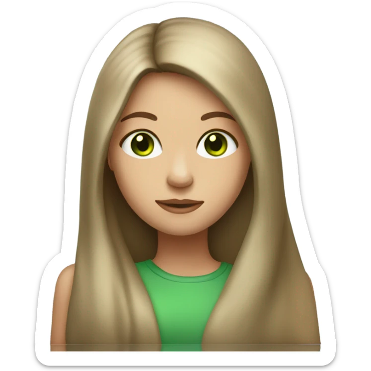 Clean Girl with brown long straight hair and green eyes  sticker
