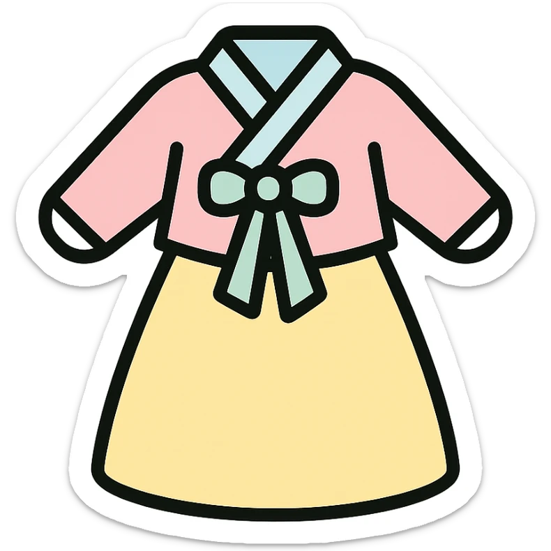 cute icon of a hanbok, traditional Korean dress, simple and friendly style, pastel colors, soft lines sticker