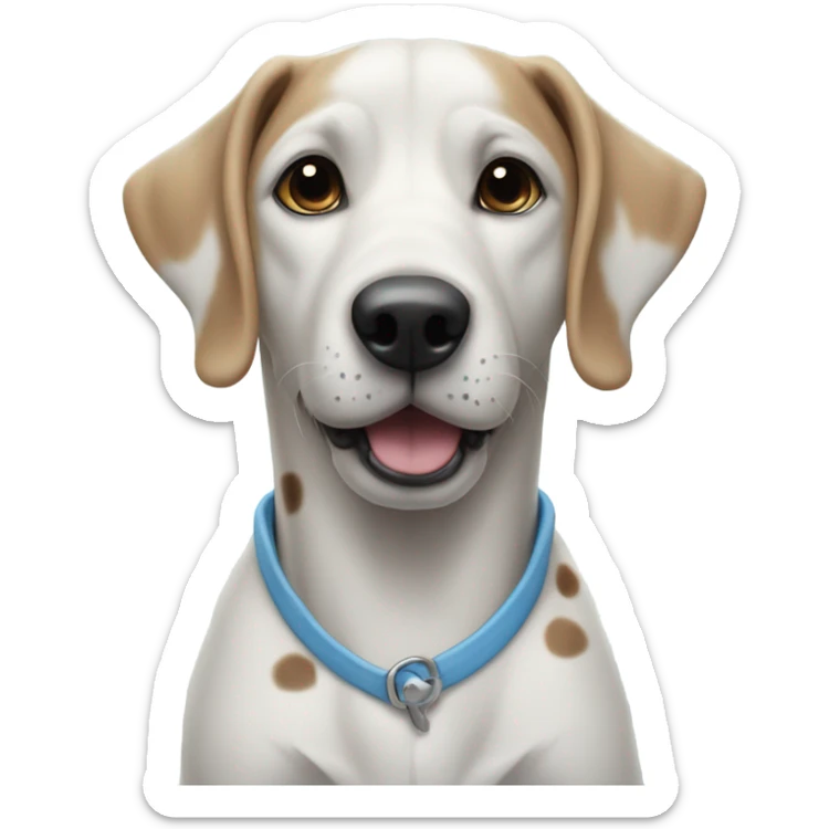 sky blue dog with darker blue spots and a dark blue nose. Her eyes are white with black pupils  sticker