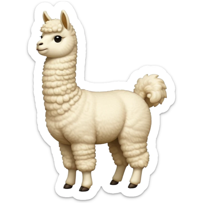 cinematic-[cream alpaca]-realistic-full-body-standing-emoji,-tail-flicking-lazily,-head-tilted-dramatically,-curly-[cream]-fur,-simplified-yet-realistic-focused-features,-highly-detailed,-glowing-with-an-almost-sarcastic-glow sticker