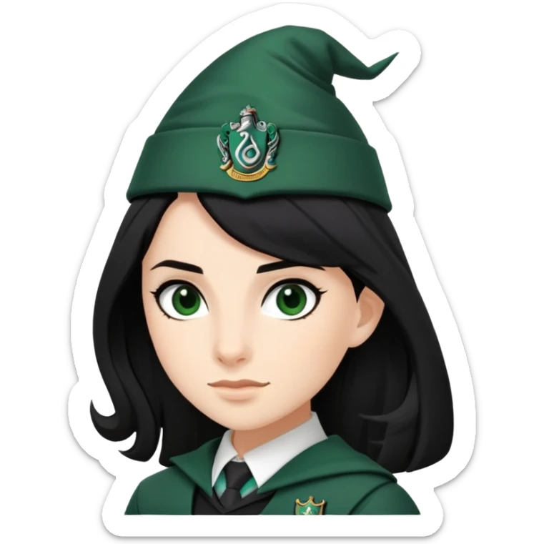 genevieve gaunt is Pansy Parkinson in harry potter, wear hogwarts slytherin uniform, black hair sticker