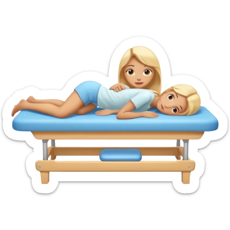 A cute emoji-style illustration of a girl lying on a massage table during a relaxing massage session,  sticker
