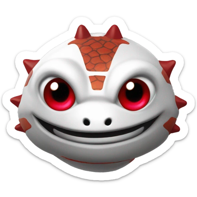 emoji blanc avec sourire, oeil de lézard rouge et noir, armure démonique avec fouet infernale sticker
