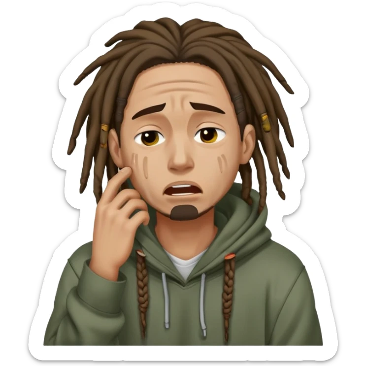 Guy with dreads wearin a hoodie crying because he got slapped on the neck  sticker