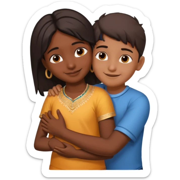 indian boy hugging indian girl from behind... boys hand down near navel of girl... boys head on the shoulder of girl... hugging tight.. more romantic... with more love sticker