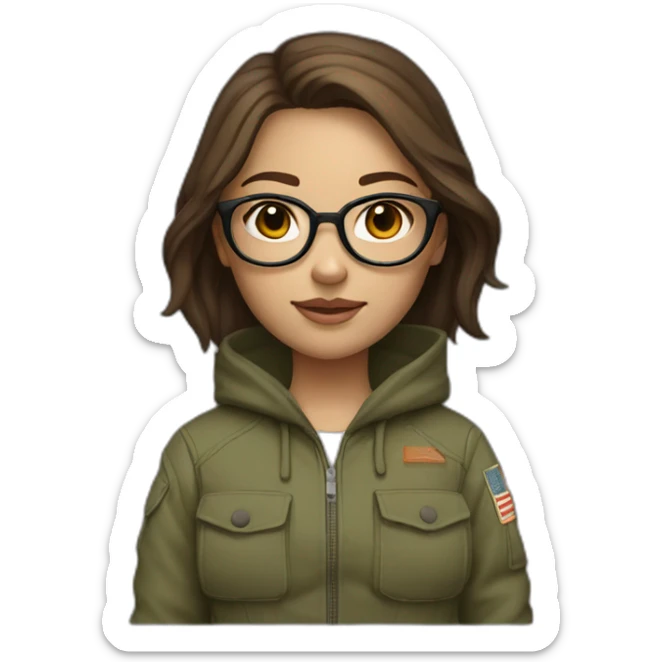 Girl wirh Brown hair and round glasses and a hoodie and cargo pants sticker