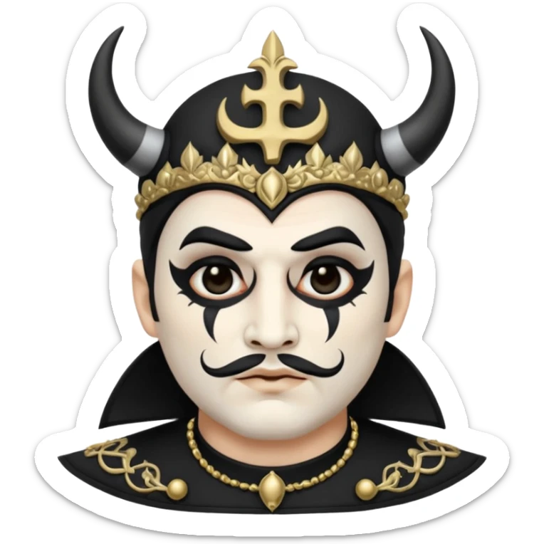 Papa Satanico emoji in apple style, white face paint, black eye makeup, ornate mitre, gothic vibe sticker