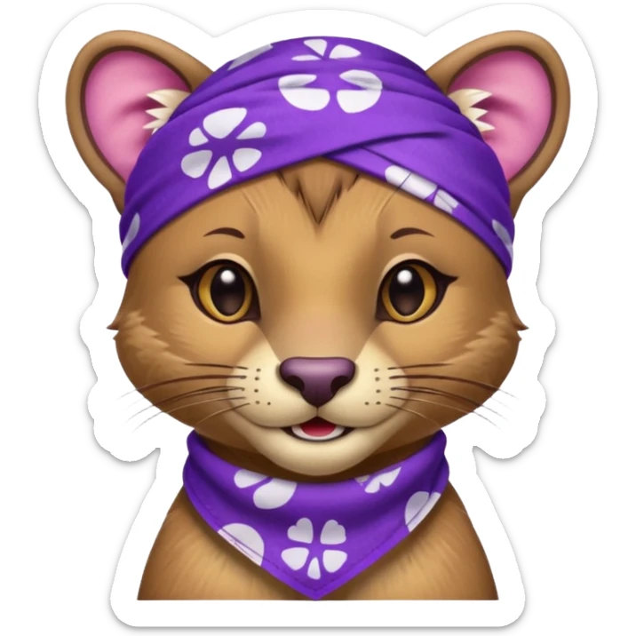 
Fossa animal wearing a bandana on the forehead in purple color with white smiley patterns sticker