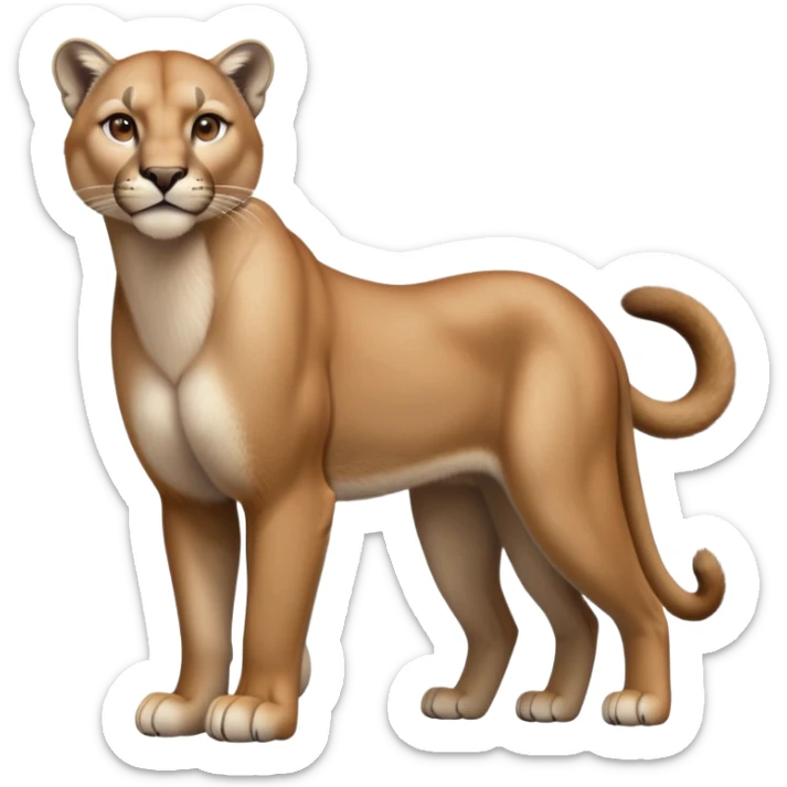 cinematic-[mountain lion]-realistic-full-body-standing-emoji,-muscular-frame-poised-with-grace,-tail-curved-slightly,-head-tilted-dramatically,-sleek-[tan]-fur-(or-majestic-mane-for-lions),-simplified-yet-realistic-focused-features,-highly-detailed,-glowing-with-an-almost-sarcastic-glow sticker