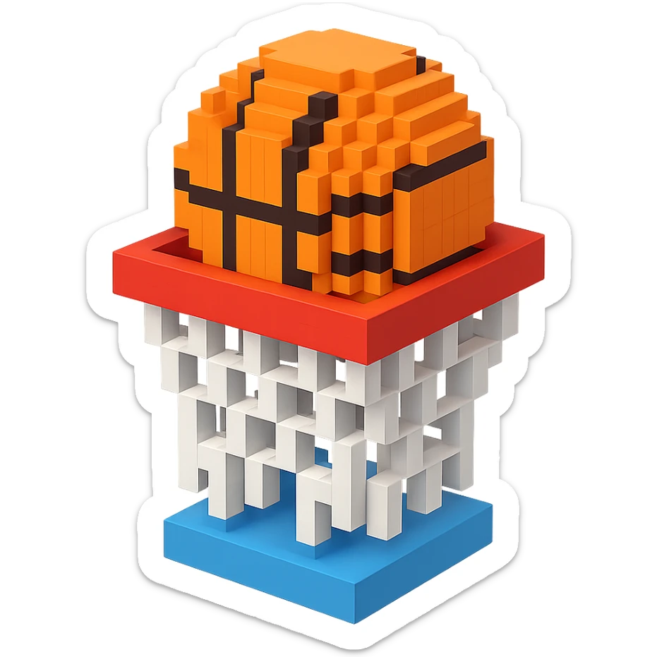 Voxel-style basketball in a net, variation 8 sticker