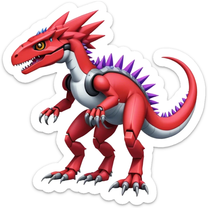 Spiky Cool Edgy Futuristic colorful Digimon-Fakemon-Guilmon-Velociraptor-Mecha full body sticker