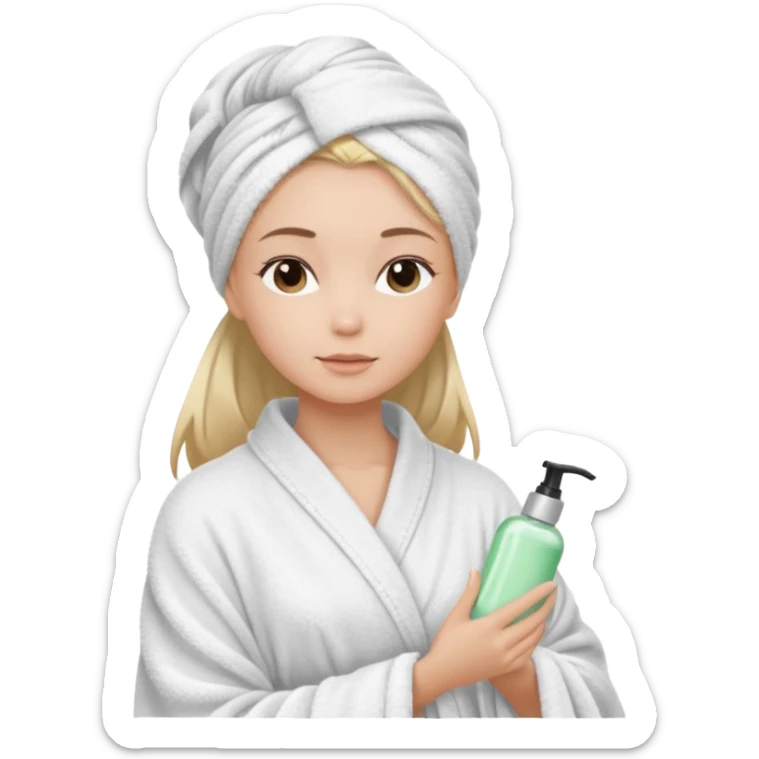 girls side profile  in robe and her hair in a towel with skin care on  sticker