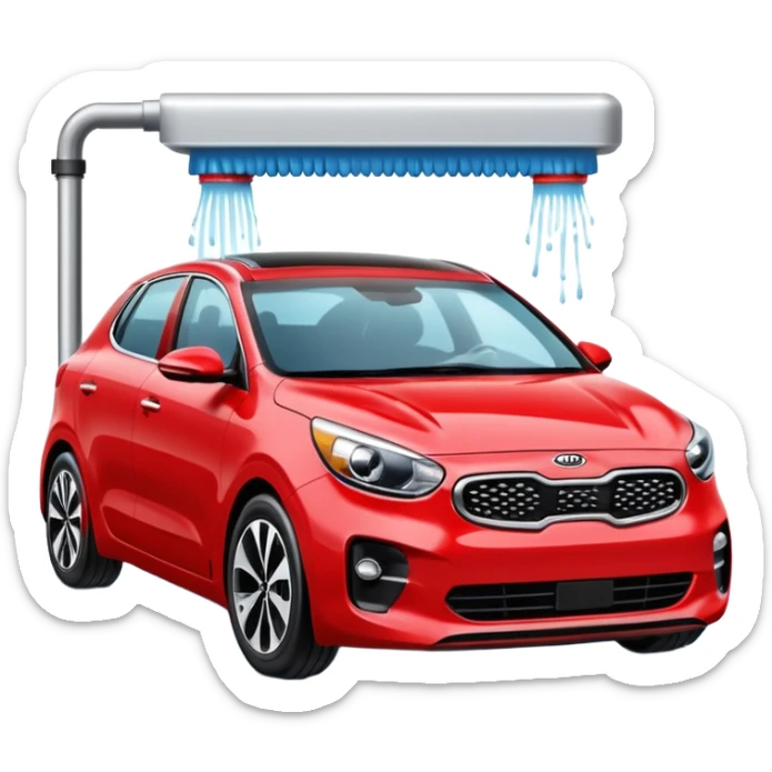 red kia car with foam cover it in a car wash shop sticker