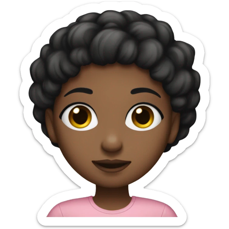 Black hair Brown girl with large black eyes and lashes, a pink shirt sticker