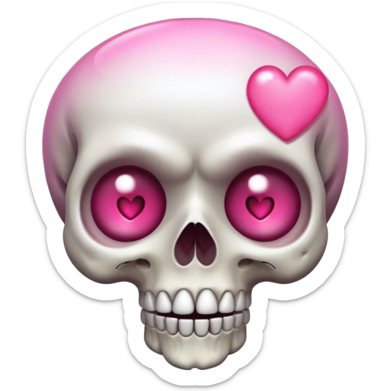 
Cute kawaii skull with a heart shaped pink  nose cartoon -style/cute and transparent for a sticker sticker