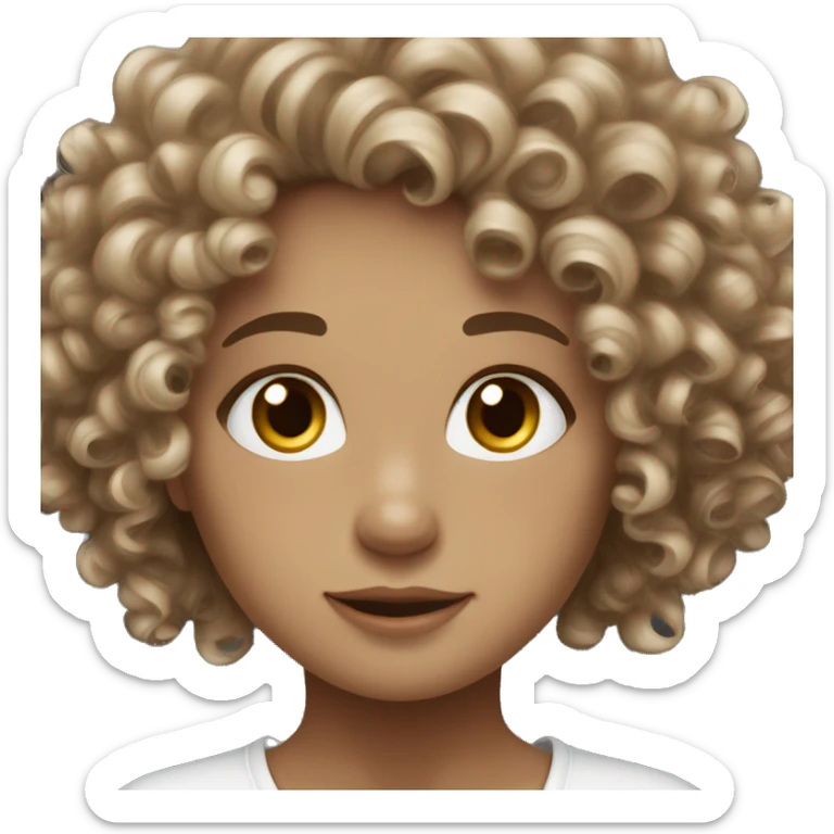 Curly hair girl with brown highlighted hair with hazel eyes white skin ￼  sticker