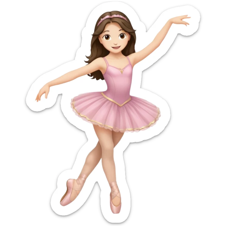 happy pretty white brunette teen long hair with hazel eyes in a ballet costume and point shoes dancing sticker