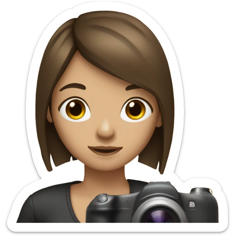 Realistic camera girl with camera and brown long hair and a fringe sticker