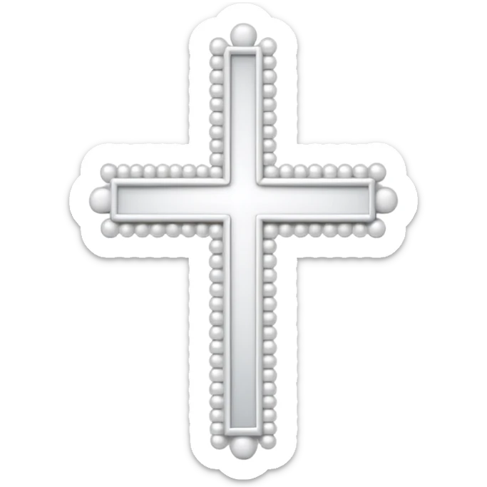 Elegant emoji icon of a white cross made of white beads, glossy surface, subtle shadows, pure white palette, centered sticker