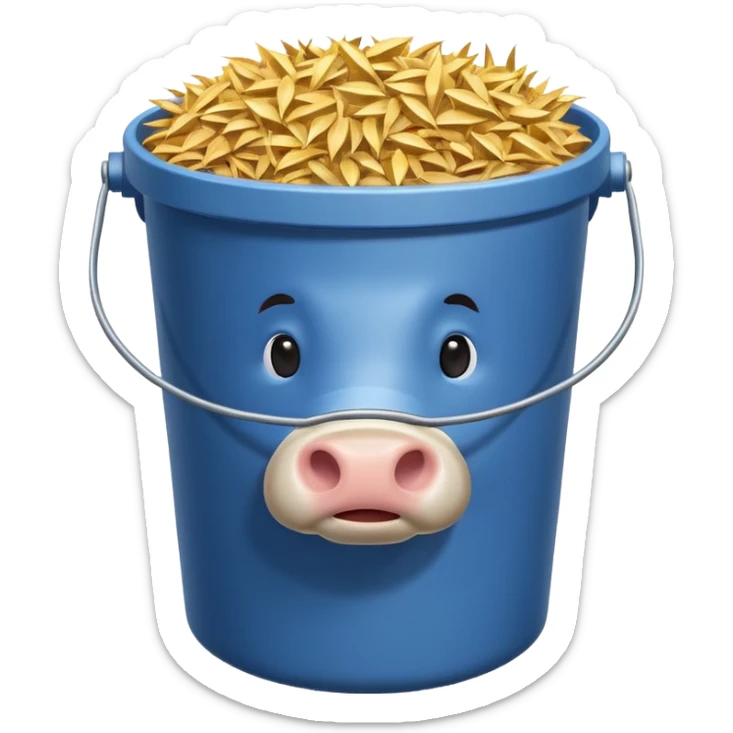 cow feed bucket object icon, bucket full of hay and grains, farm style, 3D cartoon, mobile game icon style, centered, clean background, no text, no watermark
 sticker