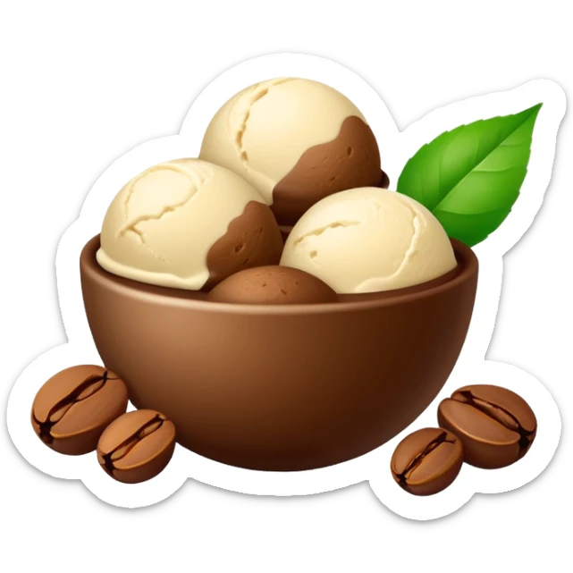bolitas de helado de cafe con semilla de cafe minimalista y con una hojita  sticker