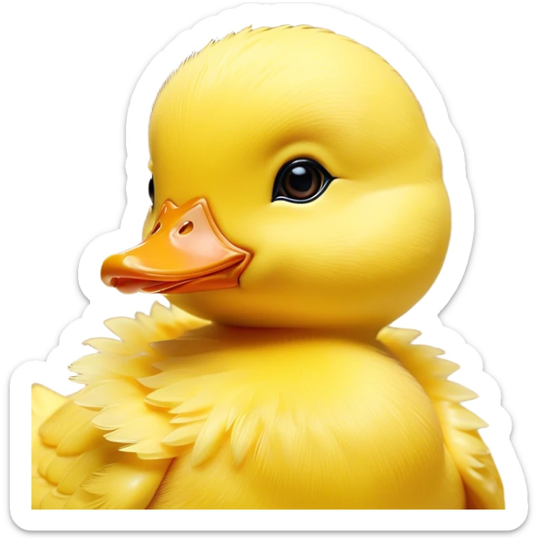 Cinematic Noble Yellow Baby Duck Portrait Emoji, Poised and regal, with a tiny, delicate build and a vibrant, well-groomed bright yellow downy coat, deep-set soulful bright eyes, Simplified yet sharp and sophisticated features, highly detailed, glowing with a soft, dignified glow, high shine, intelligent and charming, stylized with an air of youthful elegance, focused and attentive, soft glowing outline, capturing the essence of a watchful and confident little duckling, so majestic it feels as though it could peep out of the screen with effortless authority! sticker