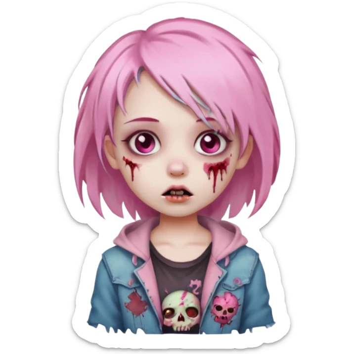 girl zombie with baby pink hair sticker