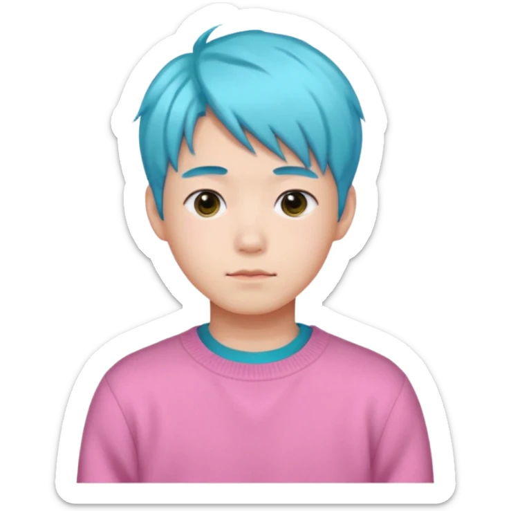 Korean boy with cyan hair wearing a pink sweater sticker