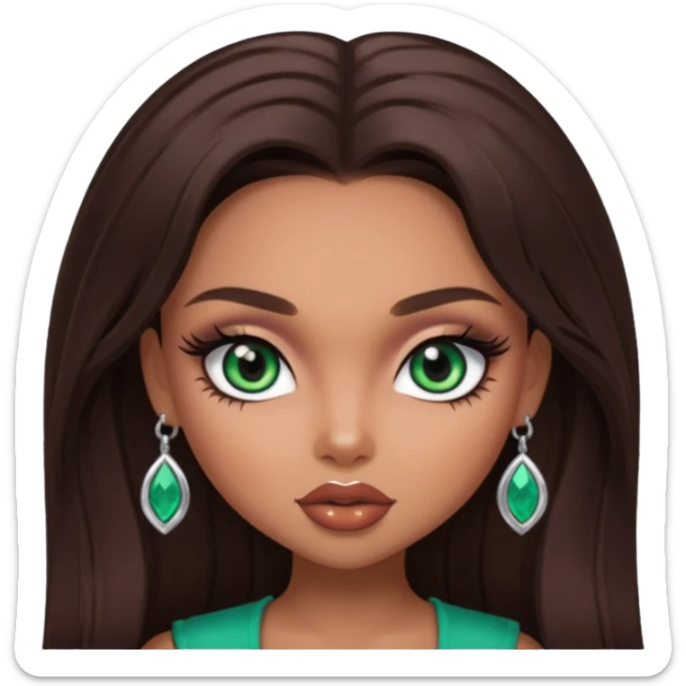 pretty bratz baddie,, pretty emerald eyes long darkbrown hair, pretty makeup, long lashes, latina features sticker